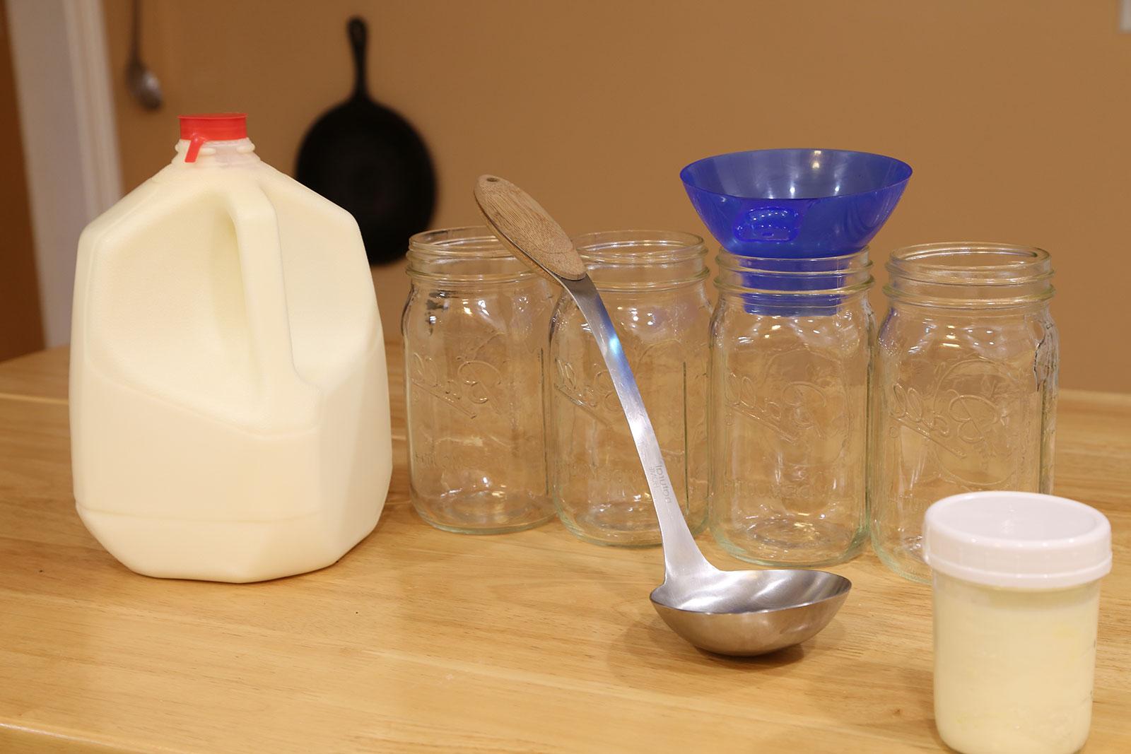 The basic supplies needed to make yogurt.